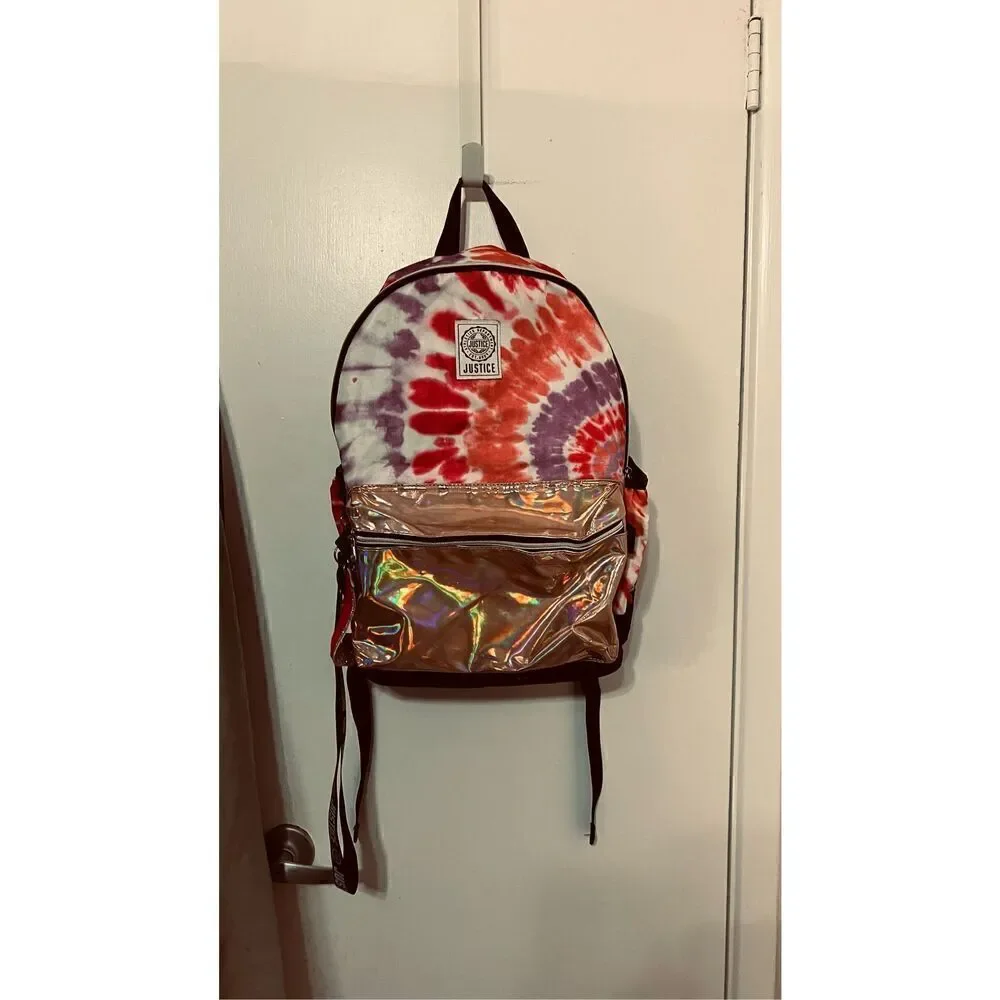 JUSTICE LARGE PINK AND PURPLE TIE DYE BACKPACK